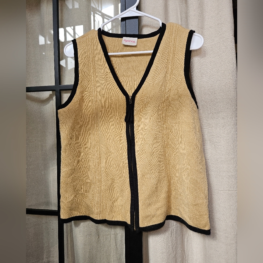 Tan and Black zip up sweater Vest